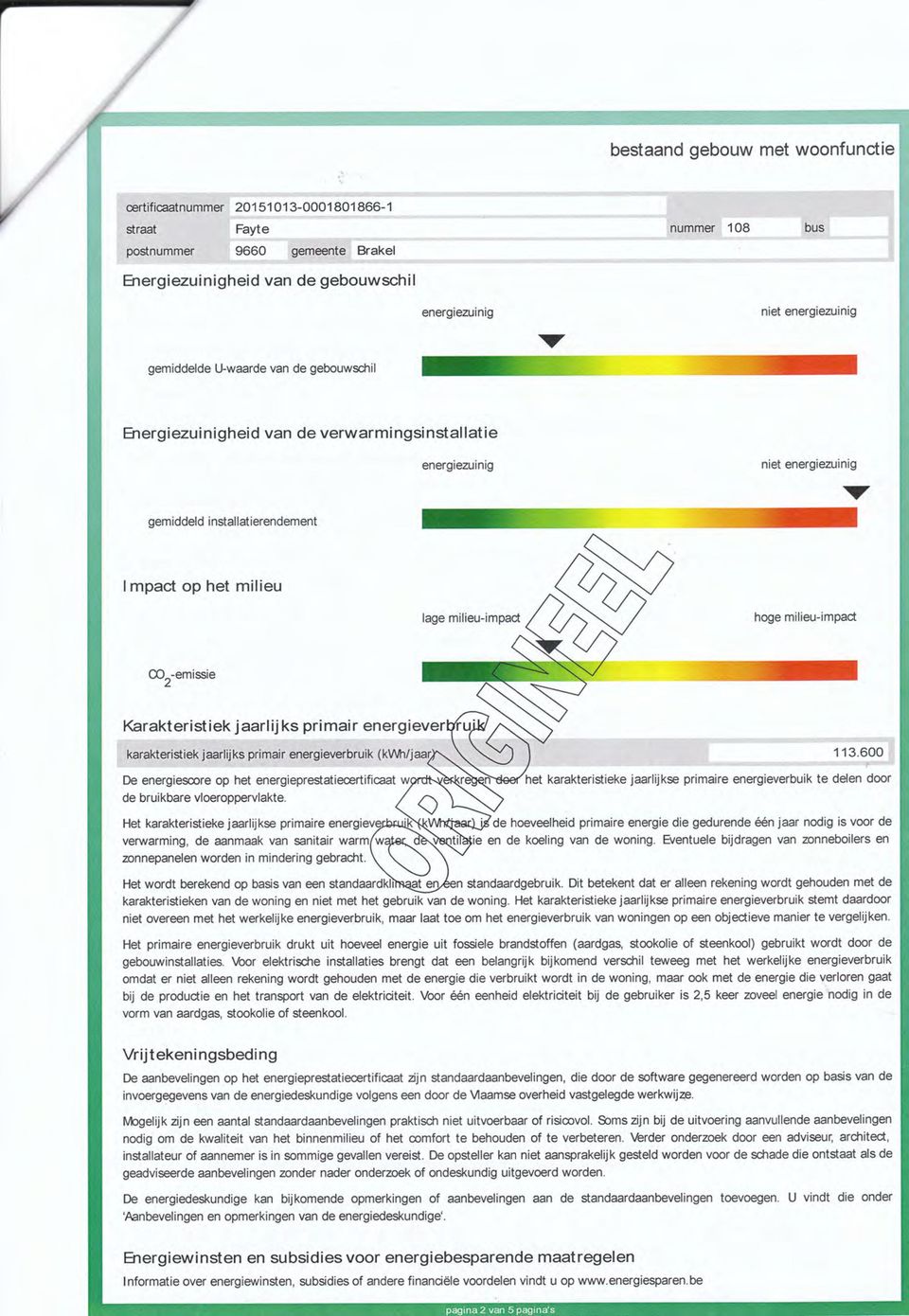 primair energiever De energiescore op het energieprestatiecertificaat de brui kbare vloeroppervlakte.