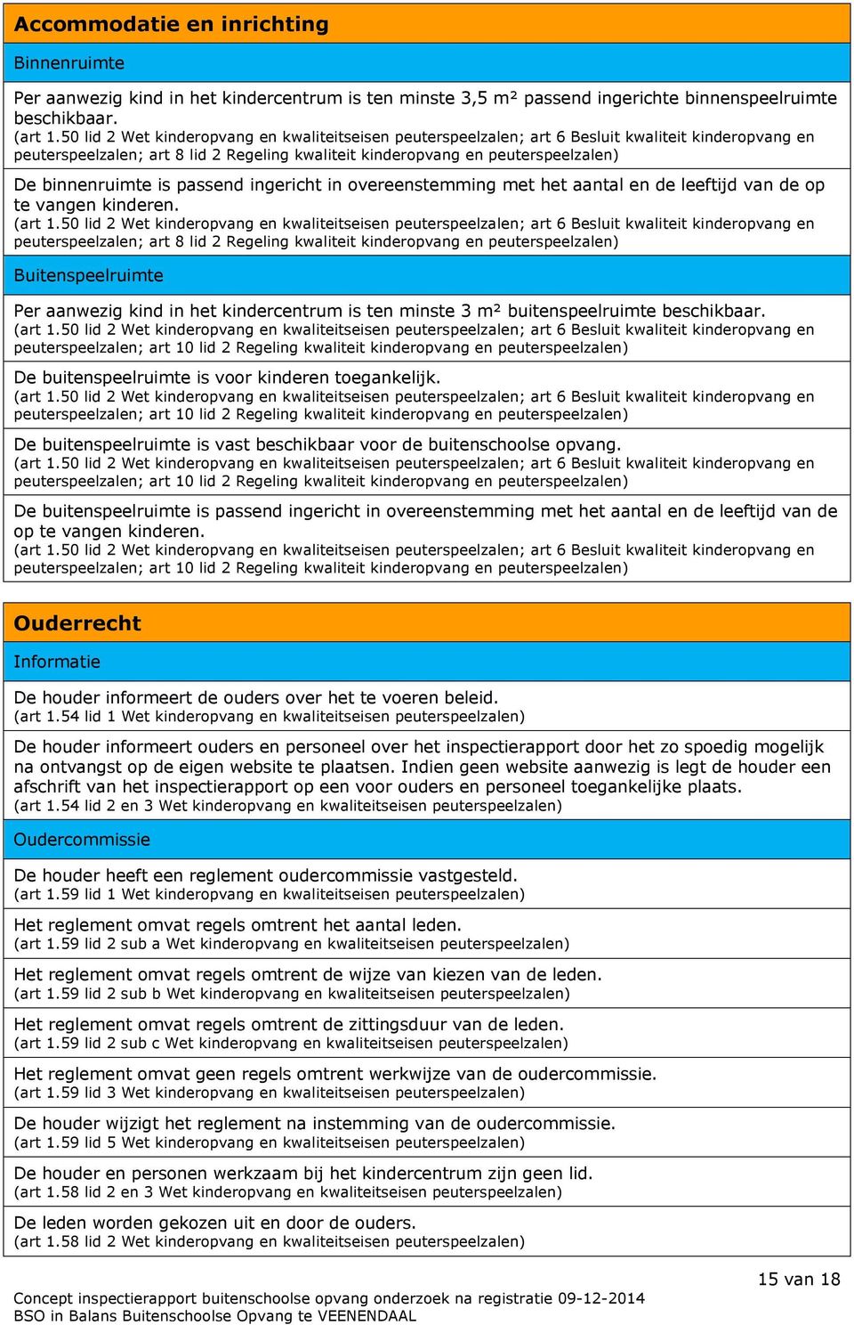 binnenruimte is passend ingericht in overeenstemming met het aantal en de leeftijd van de op te vangen kinderen. (art 1.