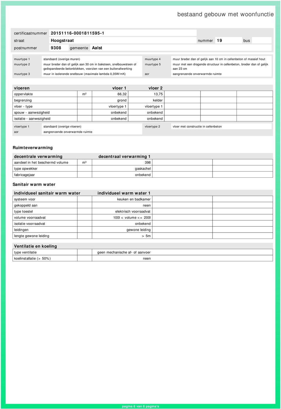 lambda 0,35W/mK) aor aangrenzende onverwarmde ruimte vloeren vloer 1 vloer 2 oppervlakte m² 66,32 13,75 begrenzing grond kelder vloer - type vloertype 1 vloertype 1 spouw - aanwezigheid onbekend