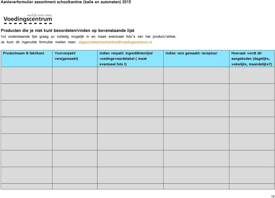 Je kunt dit ingevulde formulier mailen naar: degezondeschoolkantine@voedingscentrum.