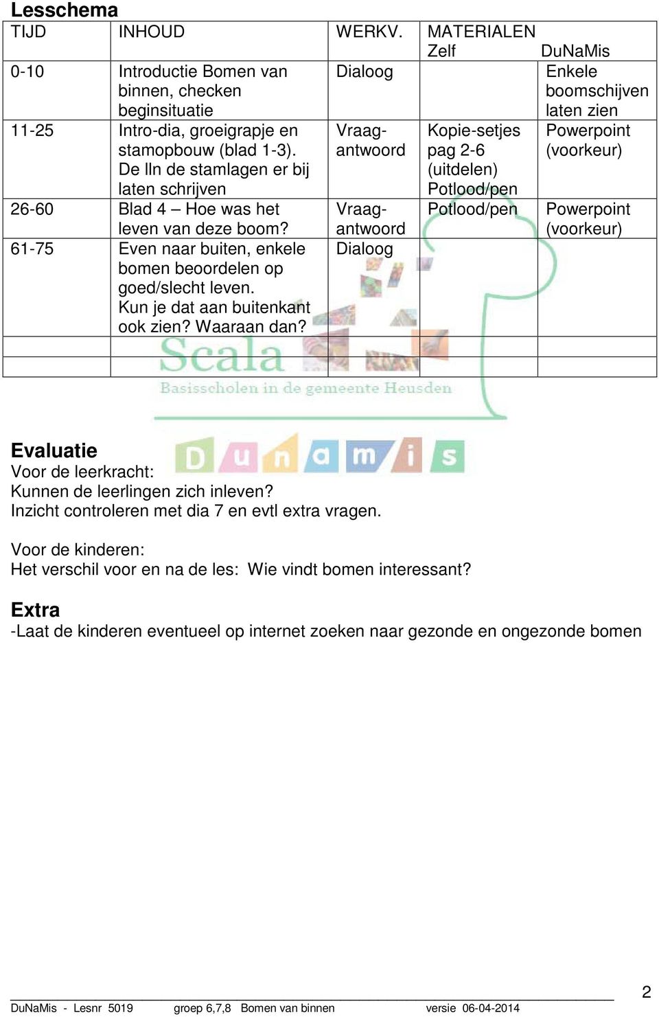 De lln de stamlagen er bij laten schrijven 26-60 Blad 4 Hoe was het leven van deze boom? 61-75 Even naar buiten, enkele bomen beoordelen op goed/slecht leven. Kun je dat aan buitenkant ook zien?