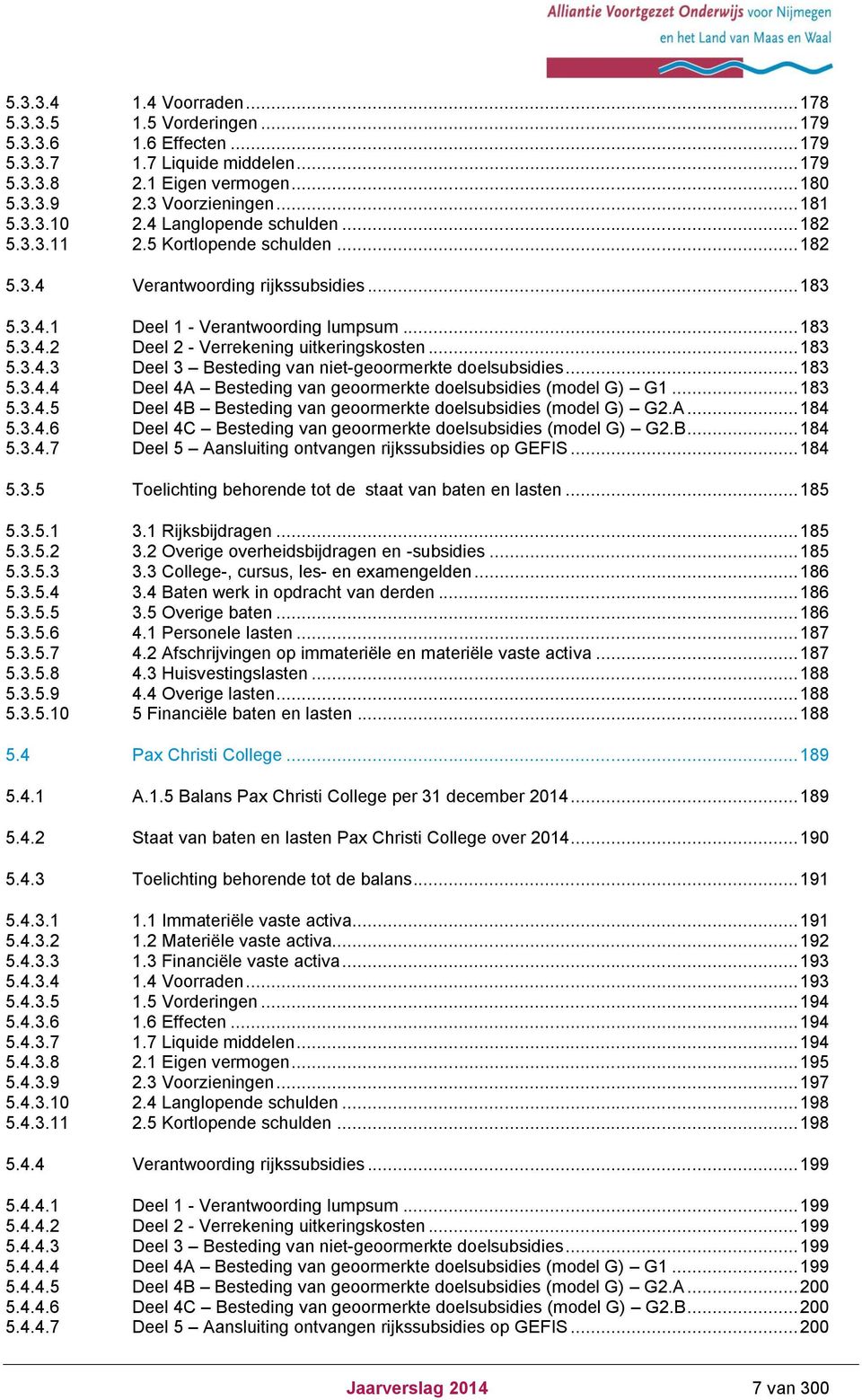 .. 183 5.3.4.3 Deel 3 Besteding van niet-geoormerkte doelsubsidies... 183 5.3.4.4 Deel 4A Besteding van geoormerkte doelsubsidies (model G) G1... 183 5.3.4.5 Deel 4B Besteding van geoormerkte doelsubsidies (model G) G2.