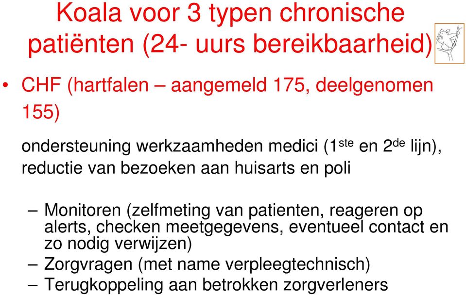 huisarts en poli Monitoren (zelfmeting van patienten, reageren op alerts, checken meetgegevens,