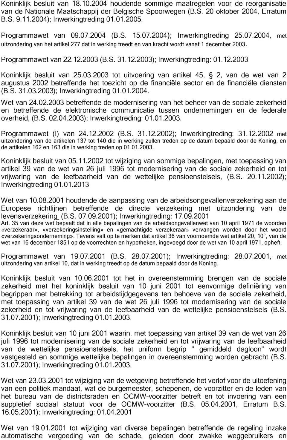 Programmawet van 22.12.2003 (B.S. 31.12.2003); Inwerkingtreding: 01.12.2003 Koninklijk besluit van 25.03.2003 tot uitvoering van artikel 45, 2, van de wet van 2 augustus 2002 betreffende het toezicht op de financiële sector en de financiële diensten (B.