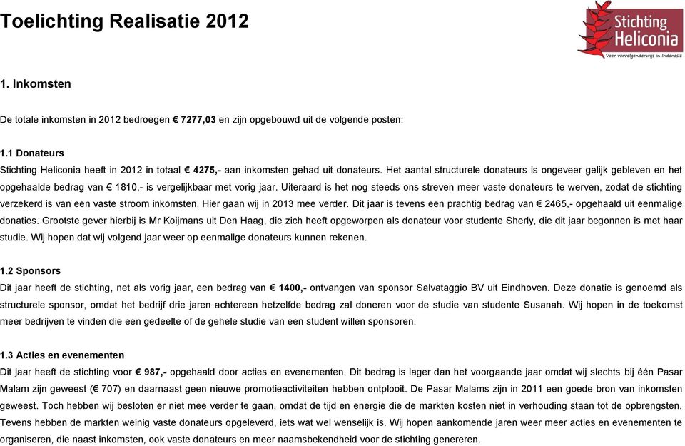 Het aantal structurele donateurs is ongeveer gelijk gebleven en het opgehaalde bedrag van 1810,- is vergelijkbaar met vorig jaar.