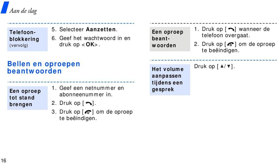 Bellen en oproepen beantwoorden Een oproep tot stand brengen 1. Geef een netnummer en abonneenummer in. 2.