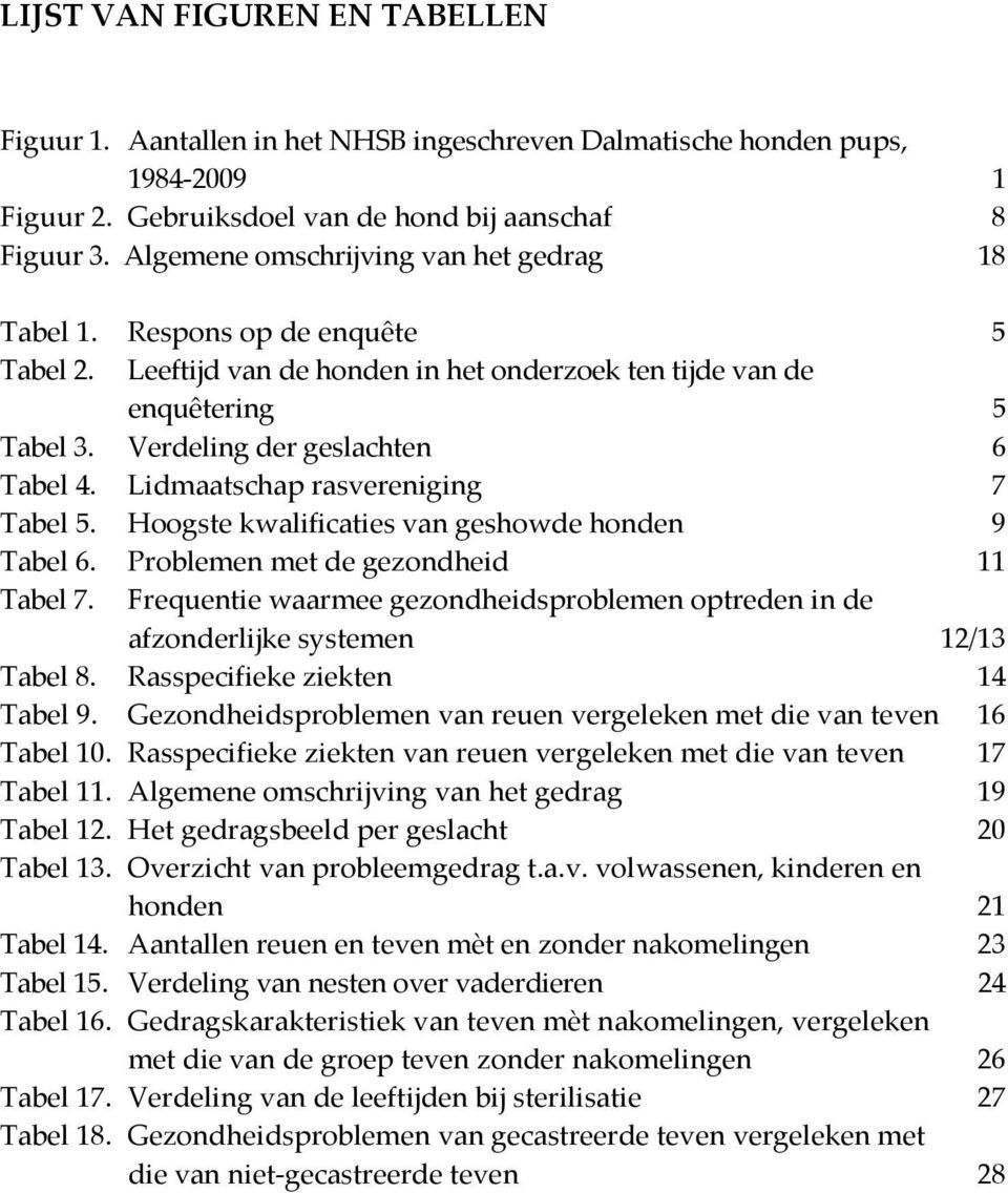 Lidmaatschap rasvereniging 7 Tabel 5. Hoogste kwalificaties van geshowde honden 9 Tabel 6. Problemen met de gezondheid 11 Tabel 7.