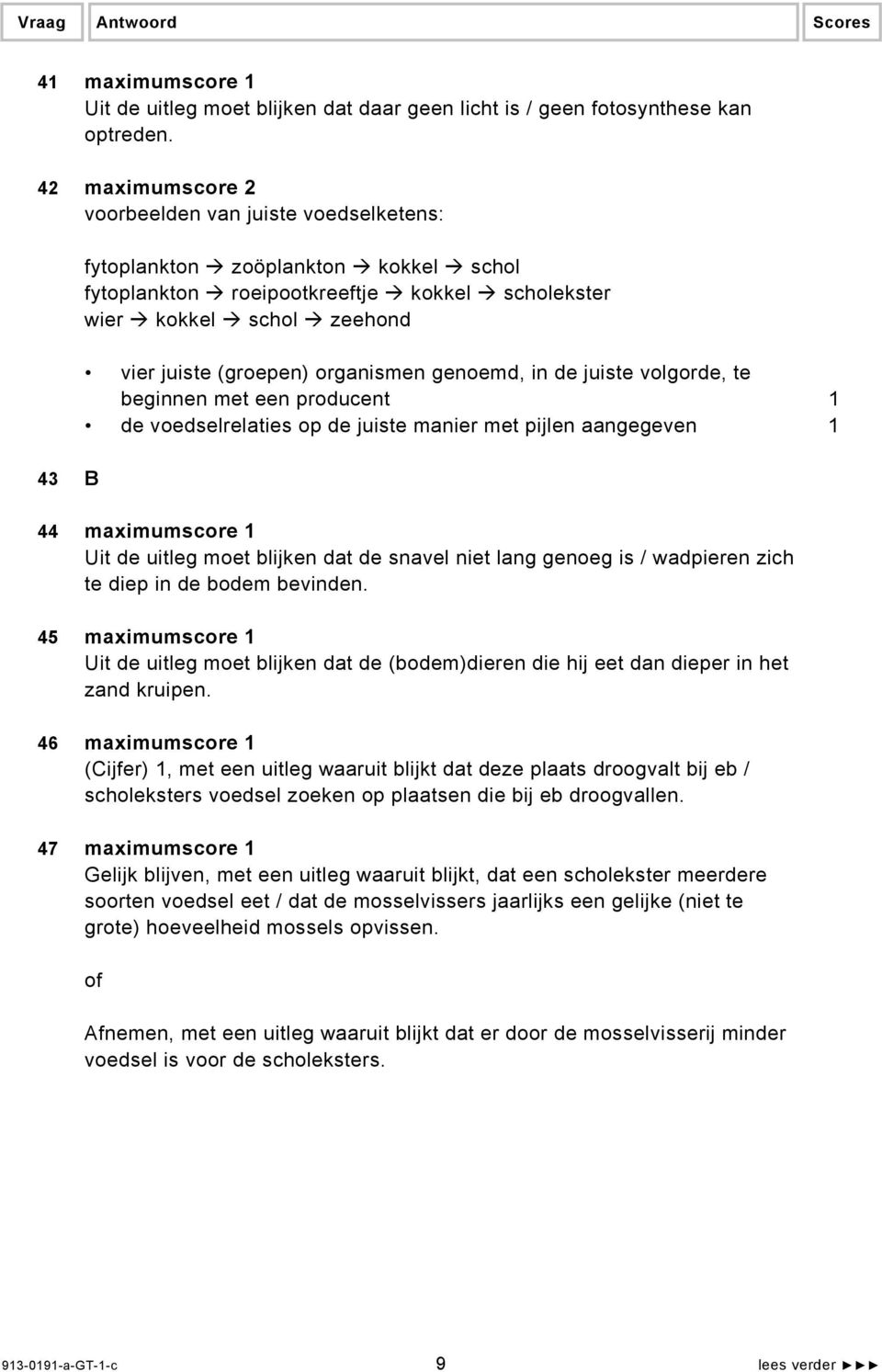 organismen genoemd, in de juiste volgorde, te beginnen met een producent 1 de voedselrelaties op de juiste manier met pijlen aangegeven 1 43 B 44 maximumscore 1 Uit de uitleg moet blijken dat de