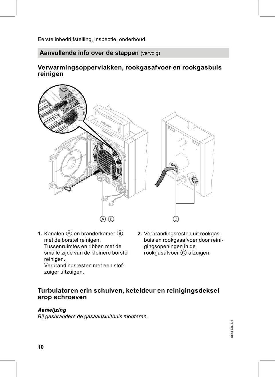 Verbrandingsresten met een stofzuiger uitzuigen. 2.