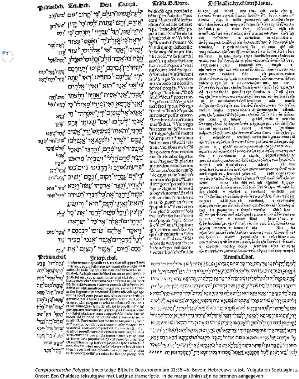Boven: Hebreeuws tekst, Vulgata en Septuaginta.