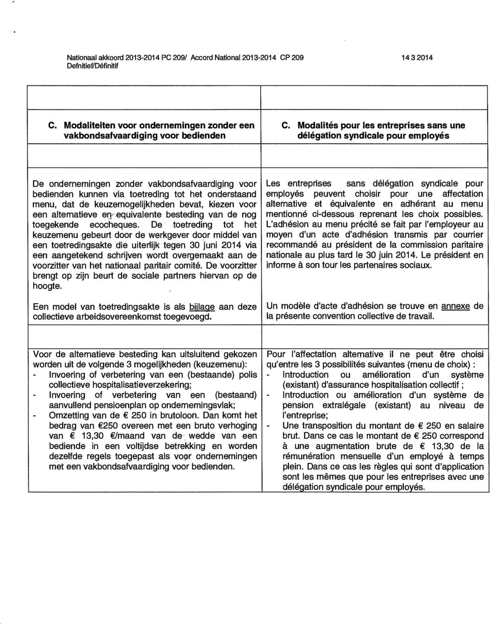 keuzemogelijkheden bevat, kiezen voor een alternatieve ety;equivalente besteding van de nog toegekende ecocheques.