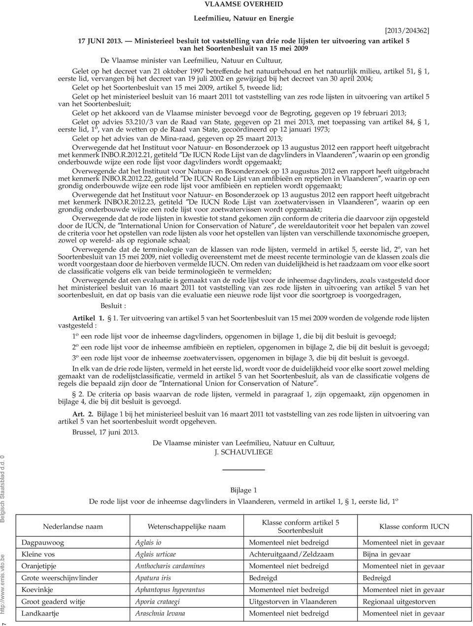 natuurlijk milieu, artikel 51, 1, eerste lid, vervangen bij het decreet van 19 juli 2002 en gewijzigd bij het decreet van 30 april 2004; Gelet op het van 15 mei 2009, artikel 5, tweede lid; Gelet op