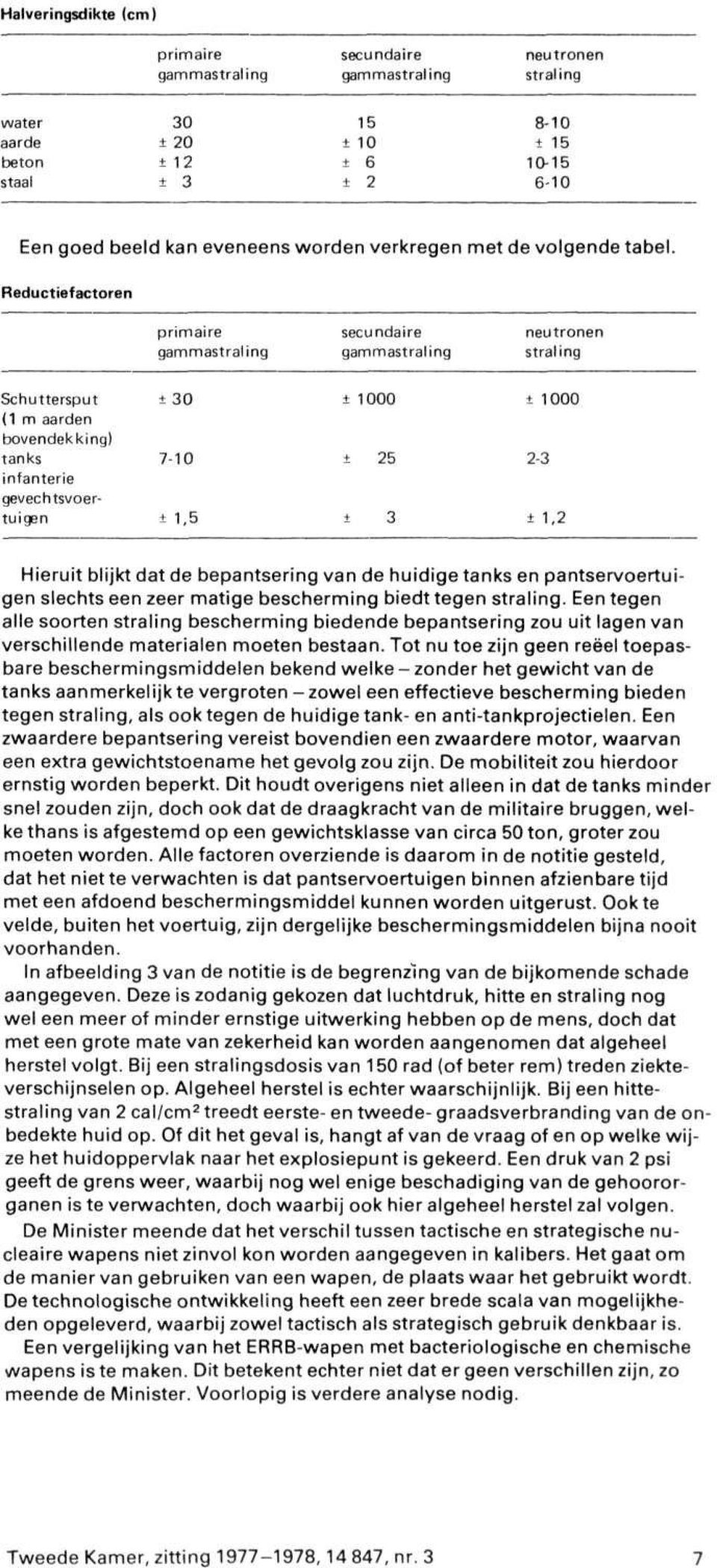 Reductiefactoren primaire secundaire neutronen gammastraling gammastraling straling Schuttersput ±30 ±1000 ±1000 (1 m aarden bovendekking) tanks 7-10 ± 25 2-3 infanterie gevechtsvoertuigen ±1,5 ± 3 1