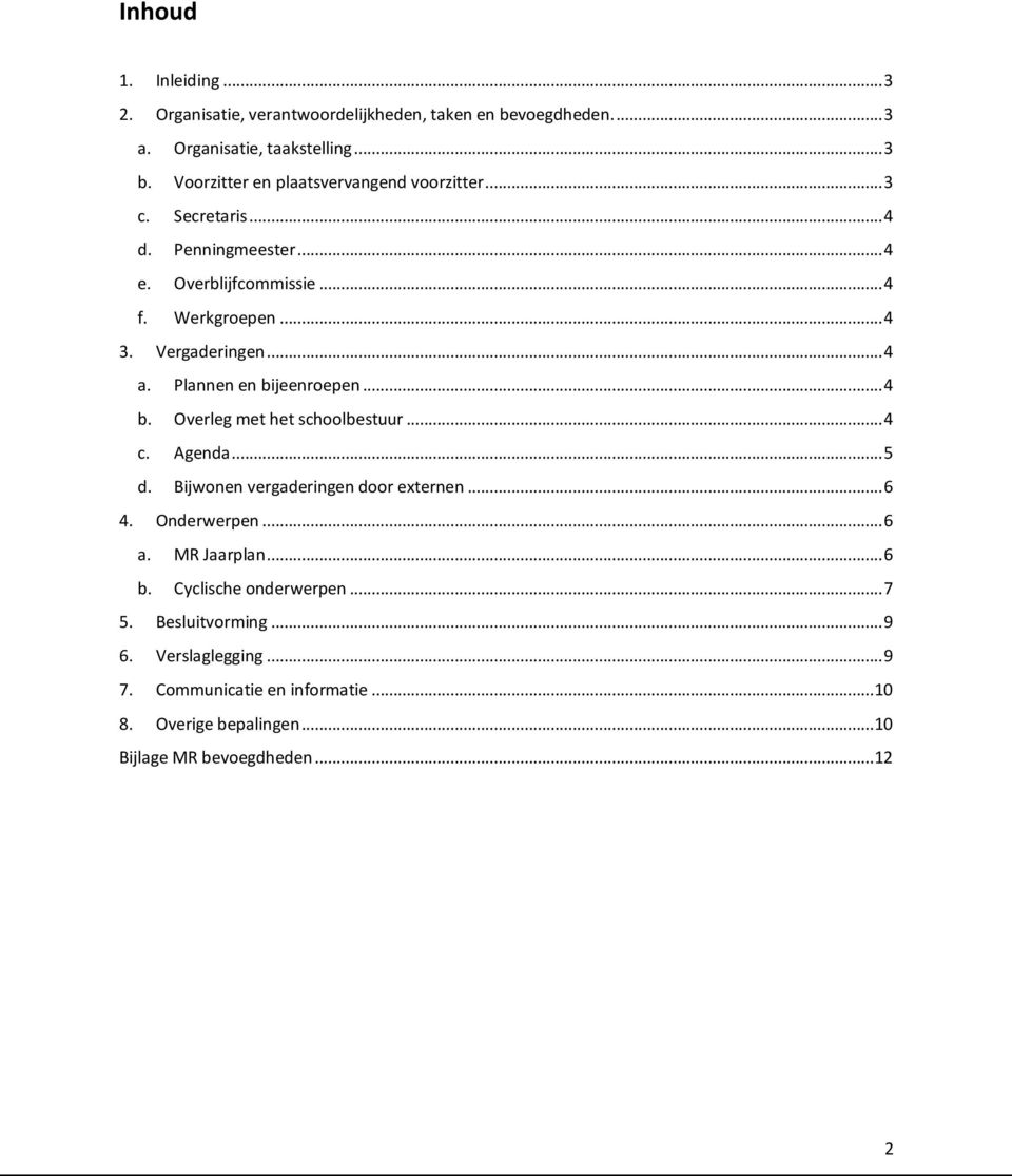 .. 4 a. Plannen en bijeenroepen... 4 b. Overleg met het schoolbestuur... 4 c. Agenda... 5 d. Bijwonen vergaderingen door externen... 6 4. Onderwerpen... 6 a.