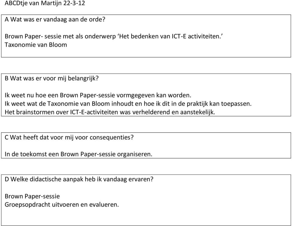 Ik weet wat de Taxonomie van Bloom inhoudt en hoe ik dit in de praktijk kan toepassen.