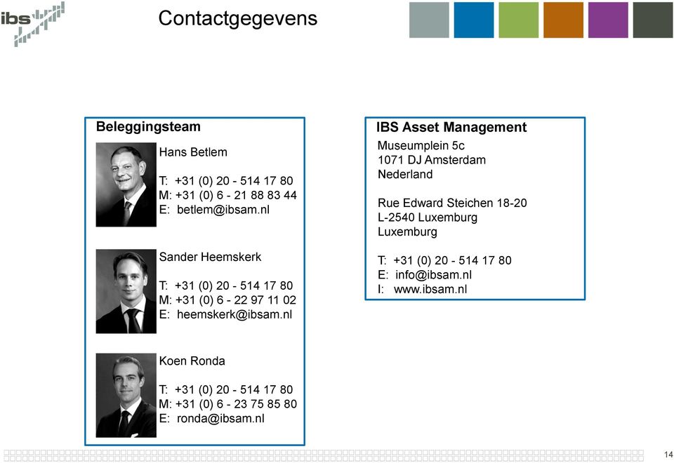 nl IBS Asset Management Museumplein 5c 1071 DJ Amsterdam Nederland Rue Edward Steichen 18-20 L-2540 Luxemburg