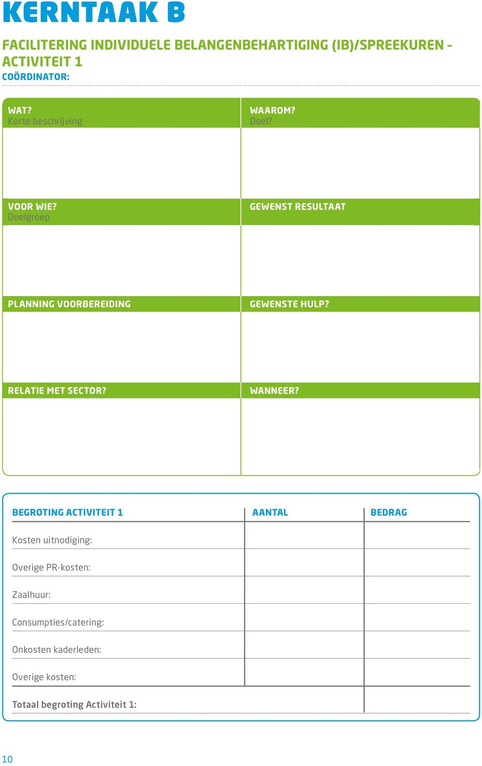 Doelgroep GEWENST RESULTAAT PLANNING VOORBEREIDING GEWENSTE HULP? RELATIE MET SECTOR? WANNEER?