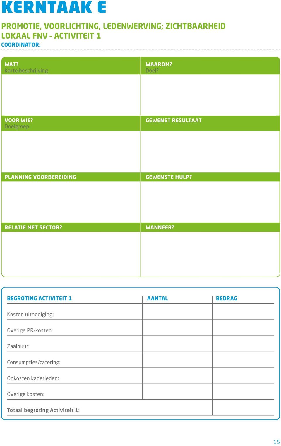 Doelgroep GEWENST RESULTAAT PLANNING VOORBEREIDING GEWENSTE HULP? RELATIE MET SECTOR? WANNEER?