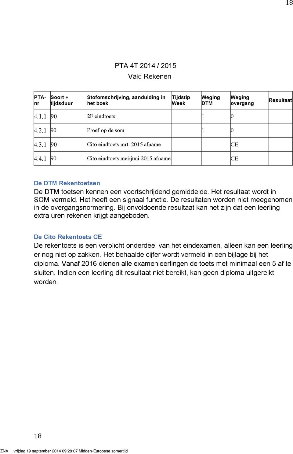 Het heeft een signaal functie. De resultaten worden niet meegenomen in de overgangsnormering. Bij onvoldoende resultaat kan het zijn dat een leerling extra uren rekenen krijgt aangeboden.