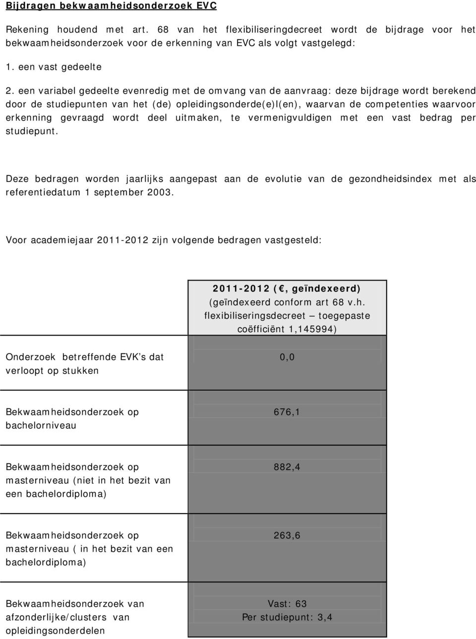 een variabel gedeelte evenredig met de omvang van de aanvraag: deze bijdrage wordt berekend door de studiepunten van het (de) opleidingsonderde(e)l(en), waarvan de competenties waarvoor erkenning