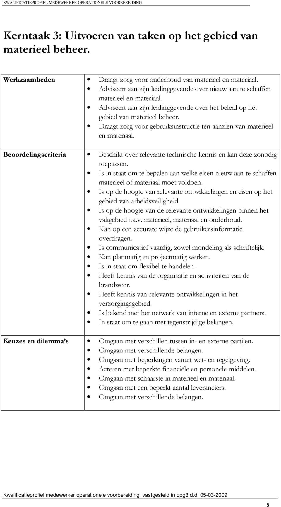 Draagt zorg voor gebruiksinstructie ten aanzien van materieel en materiaal. Beoordelingscriteria Beschikt over relevante technische kennis en kan deze zonodig toepassen.