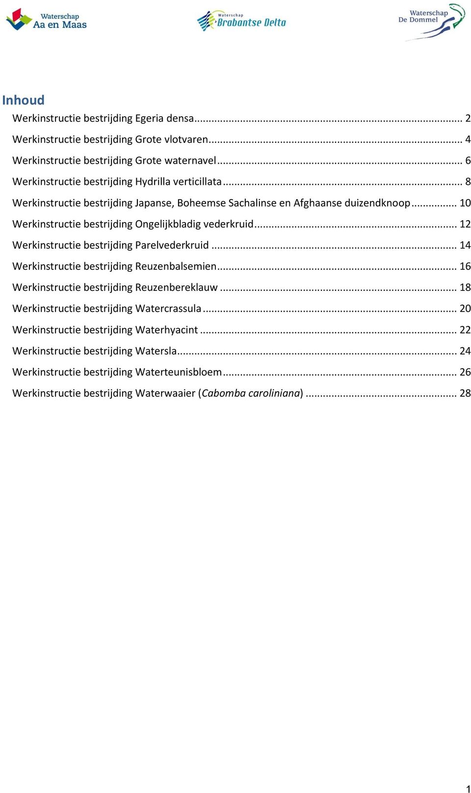 .. 10 Werkinstructie bestrijding Ongelijkbladig vederkruid... 12 Werkinstructie bestrijding Parelvederkruid... 14 Werkinstructie bestrijding Reuzenbalsemien.