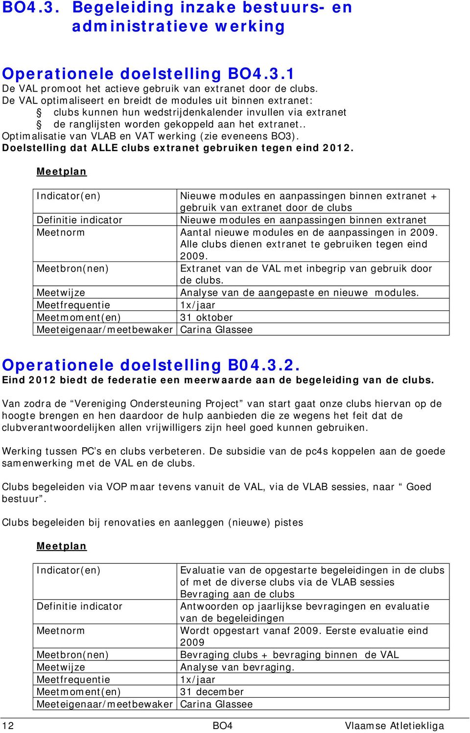 . Optimalisatie van VLAB en VAT werking (zie eveneens BO3). Doelstelling dat ALL clubs extranet gebruiken tegen eind 2012.