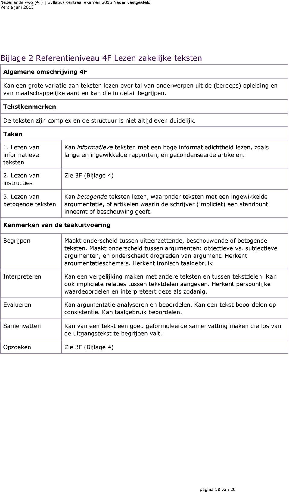 Lezen van betogende teksten Kan informatieve teksten met een hoge informatiedichtheid lezen, zoals lange en ingewikkelde rapporten, en gecondenseerde artikelen.