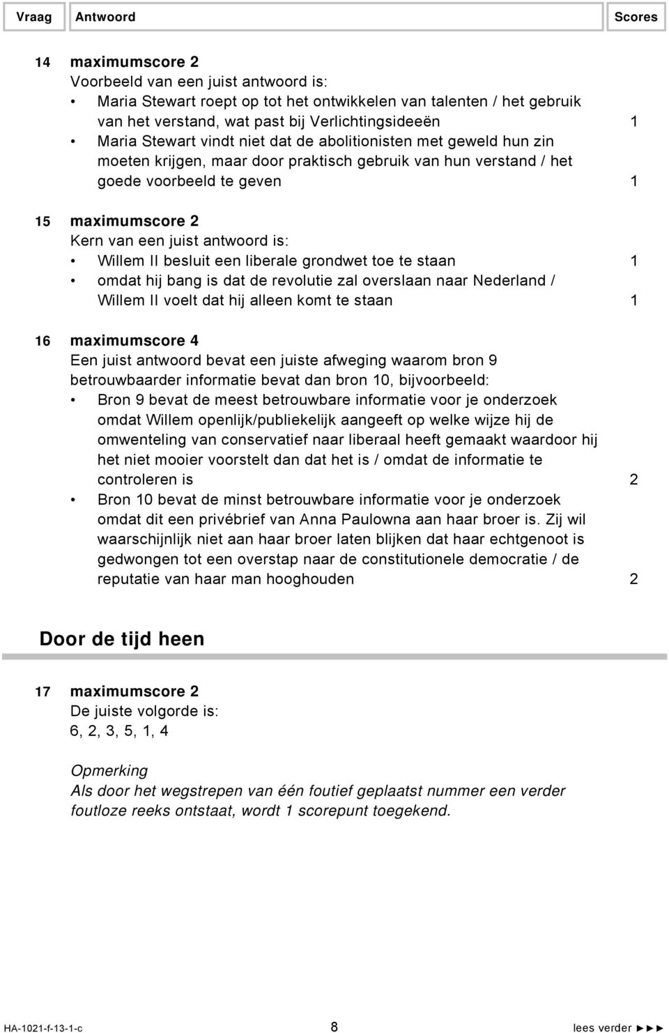 staan 1 omdat hij bang is dat de revolutie zal overslaan naar Nederland / Willem II voelt dat hij alleen komt te staan 1 16 maximumscore 4 Een juist antwoord bevat een juiste afweging waarom bron 9