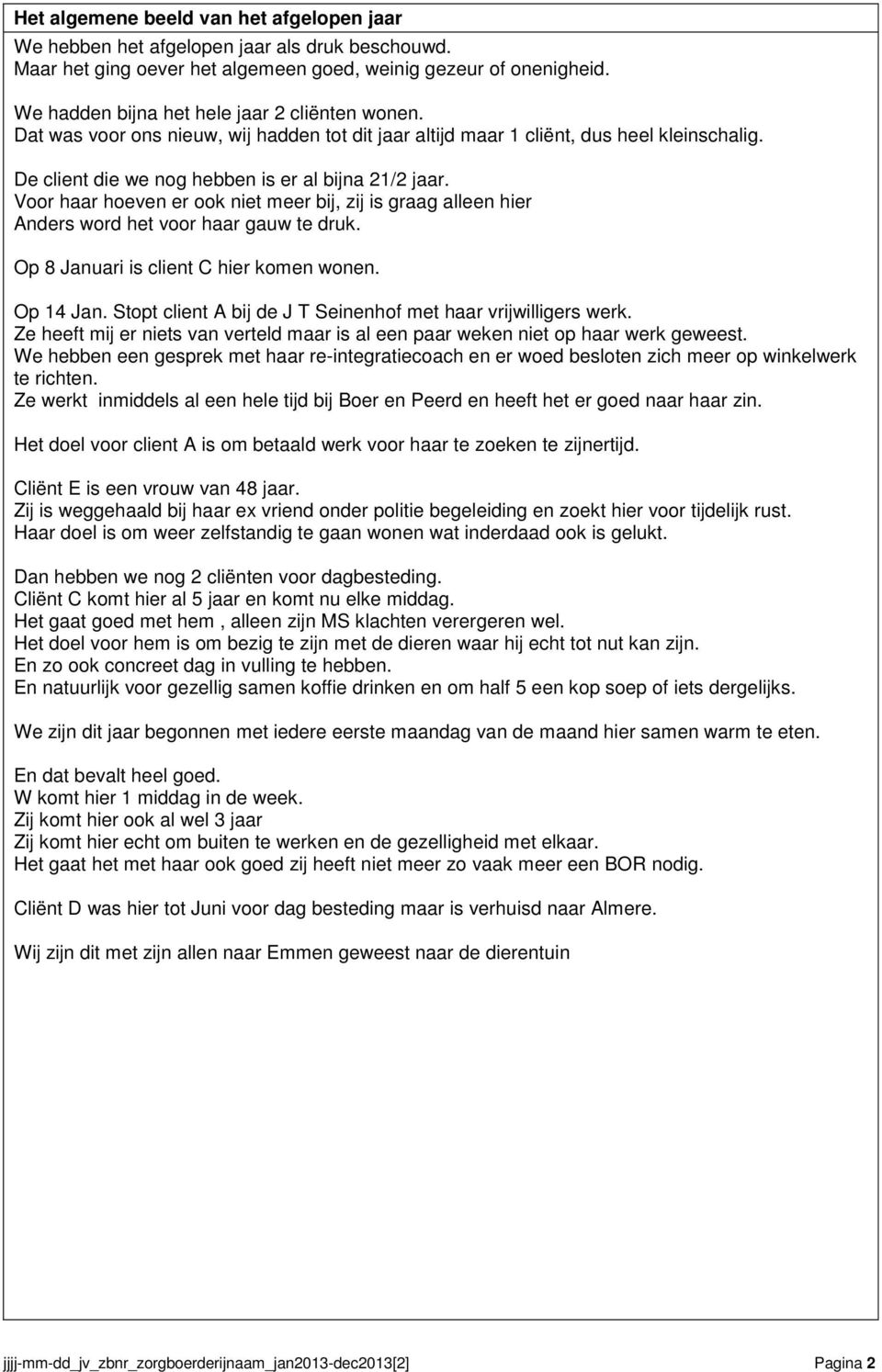 Voor haar hoeven er ook niet meer bij, zij is graag alleen hier Anders word het voor haar gauw te druk. Op 8 nuari is client C hier komen wonen. Op 14 n.