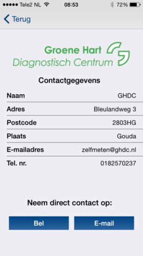 Kiest u in dit contactgegevensscherm voor Bel dan belt u direct het telefoonnummer van uw trombosedienst.