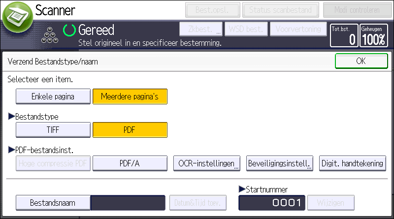 6. Scannen Het bestandstype opgeven In deze paragraaf wordt de procedure uitgelegd voor het opgeven van het bestandstype van een bestand dat u wilt verzenden.