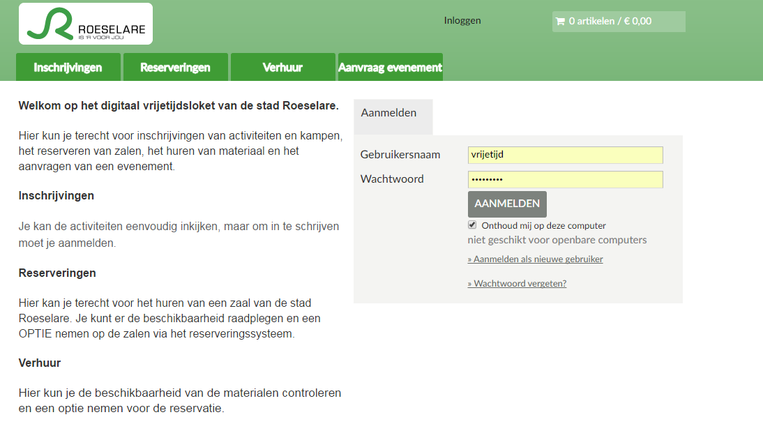 Handleiding digitaal evenementenloket stad Roeselare 1. Inleiding Deze handleiding beschrijft het gebruik van het digitaal evenementenloket van de stad Roeselare.