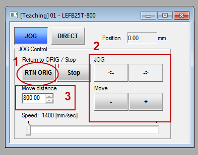 Menu View-Teaching : Hier kan je rechtstreeks door klikken op het juiste icoon de as laten bewegen. Klik eerst op RTN ORIG.