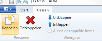 7.4.1 Leerlingen of medewerkers aan een klas koppelen De medewerkers of leerlingen die in de tweede kolom van het scherm weergegeven worden, kunnen aan een klas gekoppeld worden door de leerling of