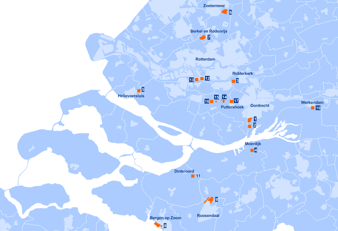 Concurrentieanalyse 1. Dordtse Kil III, Dordrecht 2. Dordtse Kil IV, Dordrecht 3. Nieuw Reijerwaard, Ridderkerk 4. Logistiek Park Moerdijk 5. Kickersbloem III, Hellevloetssluis 6.