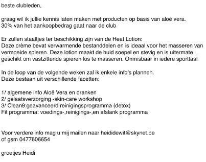 Sponsoring OVERIGE Kantineploegen Vrijdag 1 mei gesloten Zaterdag 2 mei open 13u -> kantinechef Carine Ploeg van 13u tot 19u Dimi Van Leuven en Jarette De Vriendt Zondag 3 mei open 8u->kantinechef