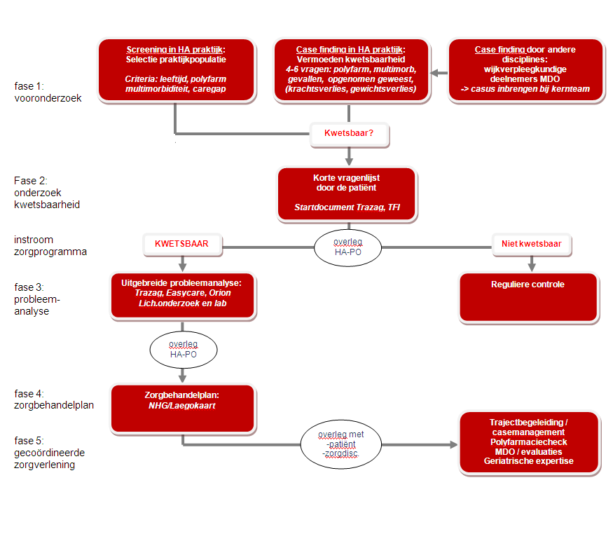 Onderstaand een schema (van de zorggroep RCH) over de opzet voor de ouderenzorg binnen de huisartsenpraktijk.