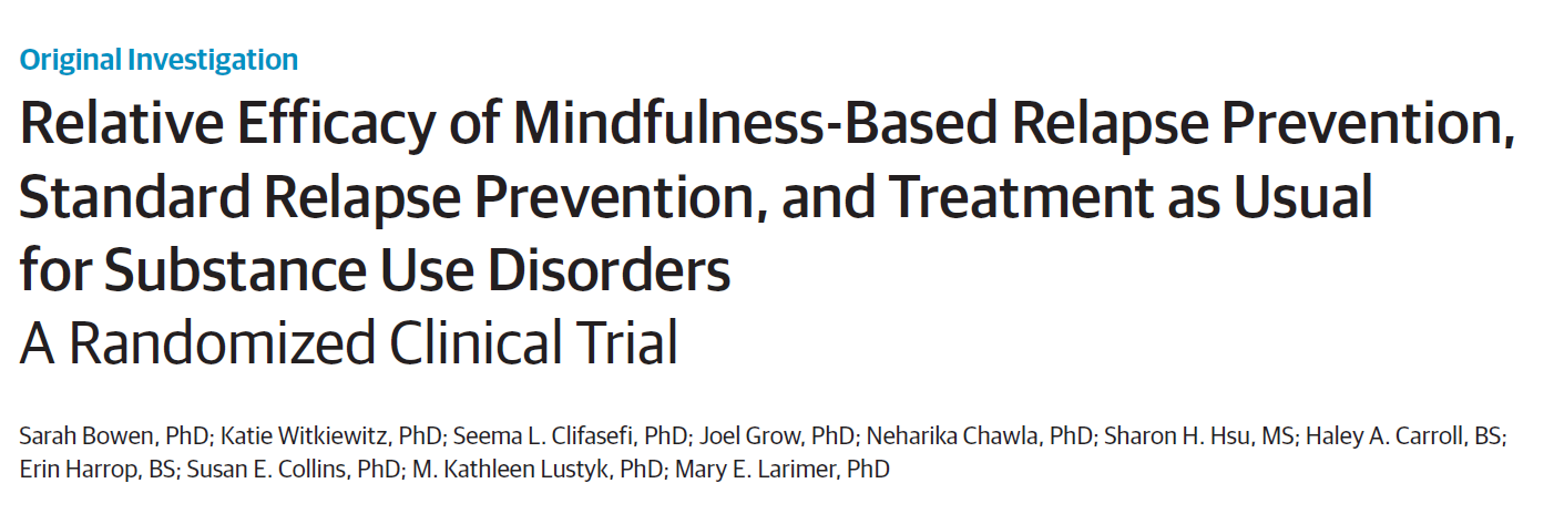 Mindfulness Nazorg N=286 SUD patiënten (15% alleen alcohol; 85% polydruggebruik) voor nazorg na 1 maand klinische of 3