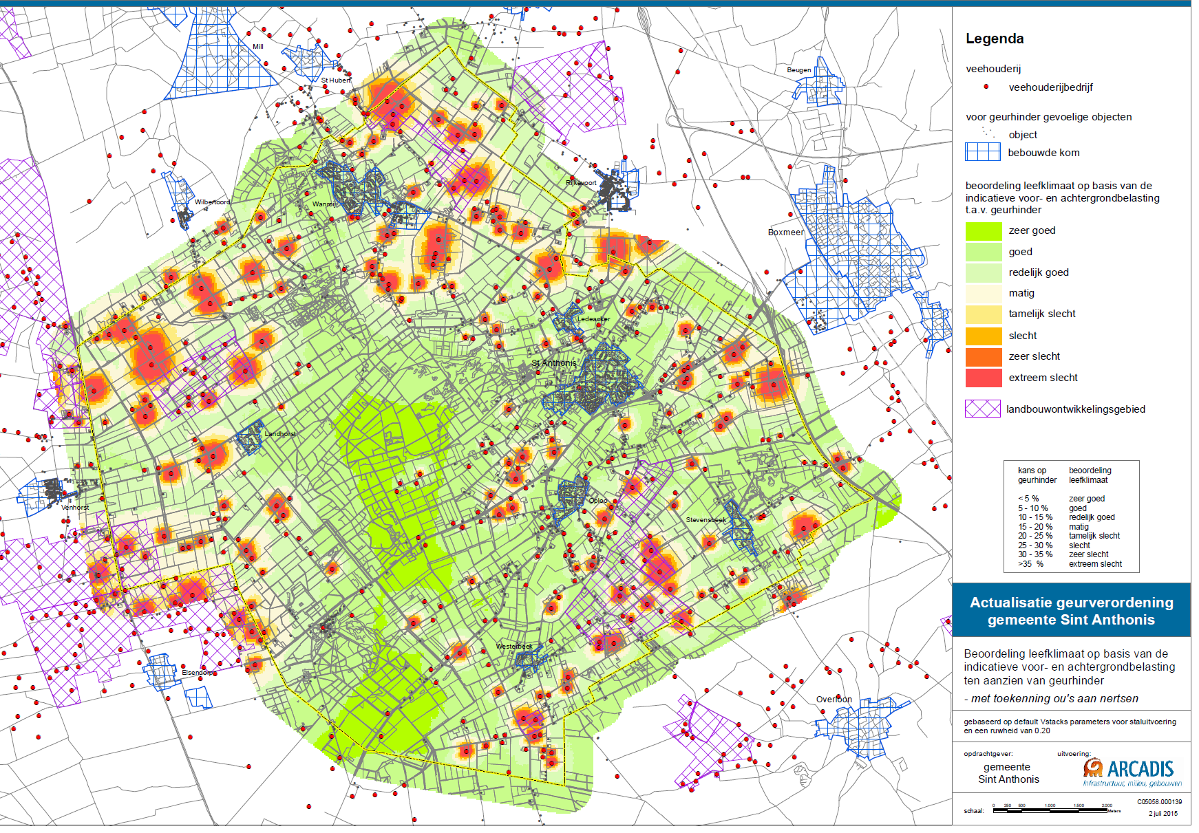 Beoordeling woon- en leefklimaat o.b.v. vergunde geurhinder uit stallen juli 2015.