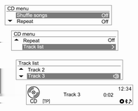 Infotainmentsysteem 121 Het CD-menu gebruiken CD-menu Songlist De afspeelmodus wijzigen Druk in de afspeelmodus Cd/mp3 op MENU om het CD-menu weer te geven.