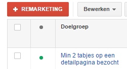 Next step: remarketing 81 Het segment is toegvoegd als remarketing lijst.