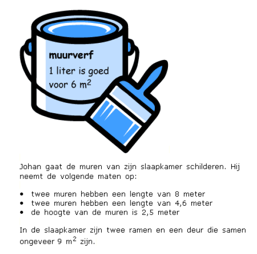 Voorbeeldopgave uit prototype 3F - niet-computerscoorbare vraag uitwerking oppervlakte wanden: 2 x 8 x 2,5 = 40 m 2 2 x 4,6 x 2,5 = 23 m 2 samen: 40 + 23 = 63 m 2 zonder ramen en deuren: 63-9= 54 m 2