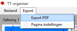 Exporteren naar pdf Clubicoon selecteren Als u in het menu onder Export op pagina instellingen klikt zal er een nieuw venster geopend worden.