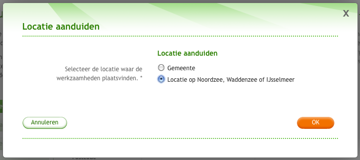 Afbeelding 2a: Vergunningcheck locatie extra Afbeelding 2b: Vergunningcheck locatie extra, gemeente selecteren Hier wordt de lijst met burgerlijke gemeenten getoond.