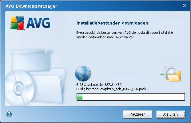 4.5. Bestanden voor installatie downloaden U hebt nu alle informatie opgegeven die de AVG Download Manager nodig heeft om het
