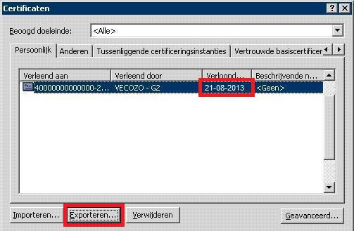 Figuur 17: certificaat selecteren en exporteren 3.