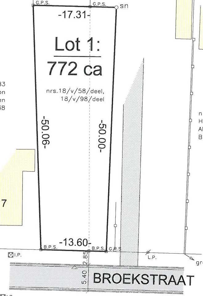 Broekstraat : OB sie B nrs. 18V98 en 18V58, 7a 72ca 105.000,00 Inplanting min.