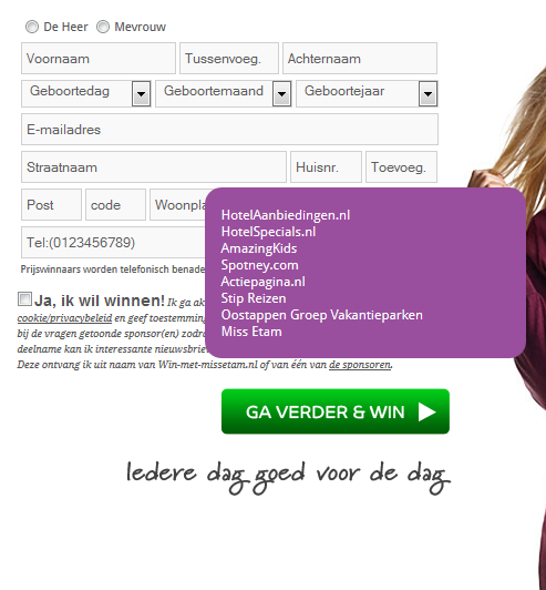 Miss Etam Wie is aanbieder? Miss Etam/ Online winnen/ E2Ma? Groot of klein promotioneel kansspel?