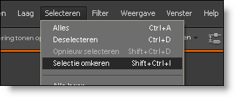 voorbeeld hieronder. Keer de selectie om: Menu selecteren selectie omkeren.